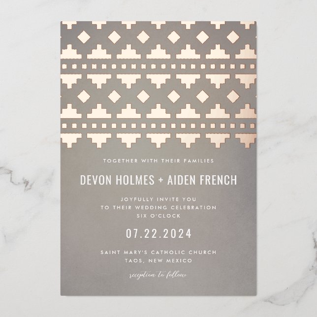 Invitation En Aluminium Gris chaud Sud-Ouest Gleam Mariage Rose Or (Recto)