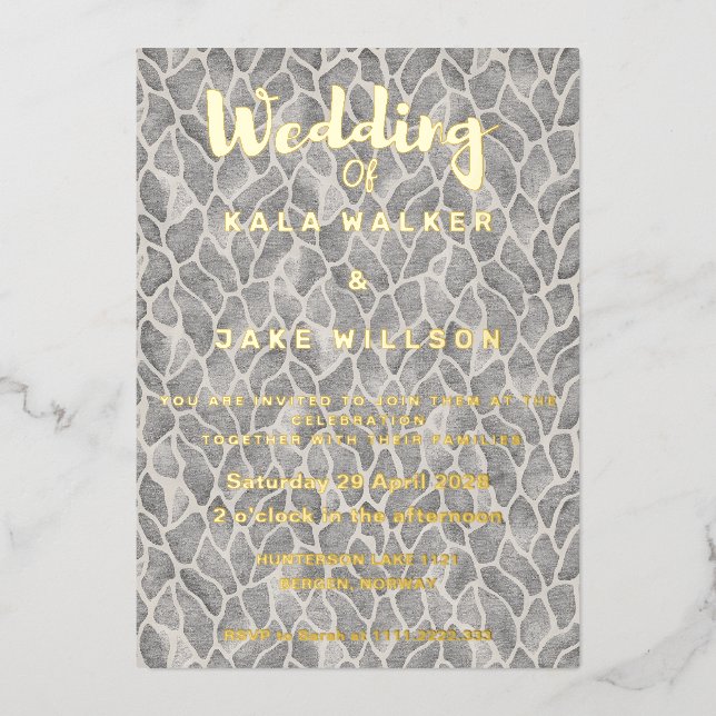 Invitation En Aluminium Gris Chic Mariage Or (Recto)