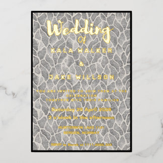 Invitation En Aluminium Gris Chic Mariage Or (Bordure)