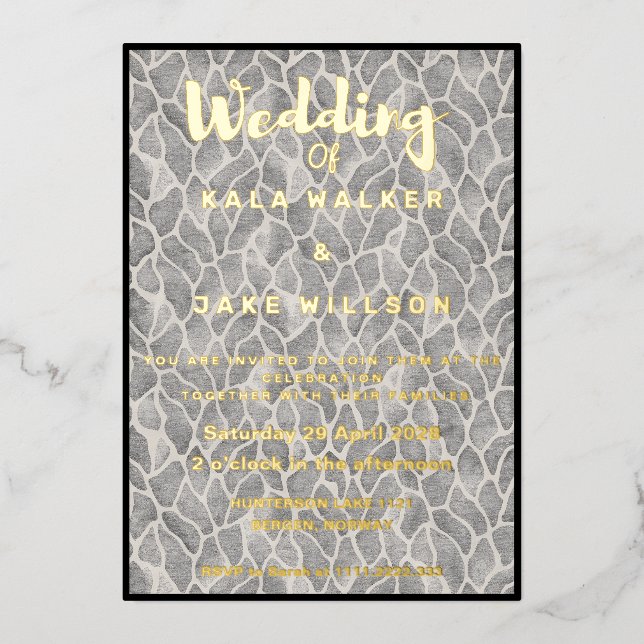 Invitation En Aluminium Gris Chic Mariage Or (Bordure) (Recto)