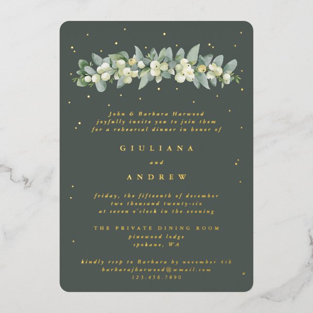 Invitation En Aluminium Gris Green Snowberry+Eucalyptus Mariage répétition (Recto)