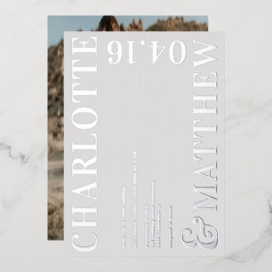 Invitation En Aluminium Gris moderne noms gris mariage photo argent