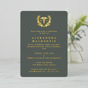 Invitation En Aluminium Gris-vert MD Caduceus+Laurel Wreath Graduation