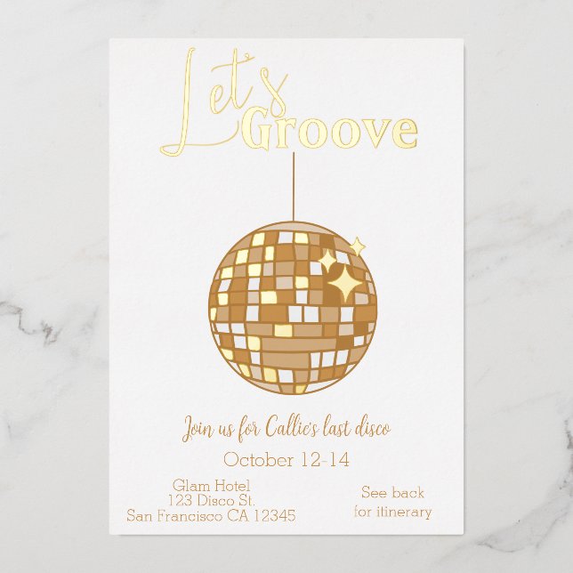 Invitation En Aluminium Groove Bachelorette Itinéraire Dernière disco (Recto)