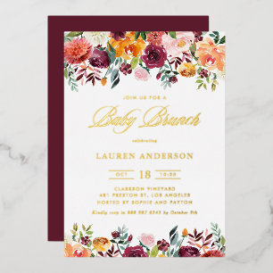 Invitation En Aluminium Guirlande de fleurs d'automne aquarelle Baby Brunc