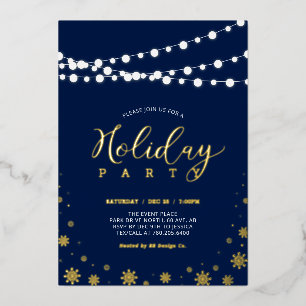 Invitation En Aluminium Guirlandes lumineuses & Flocons de neige Fête de f