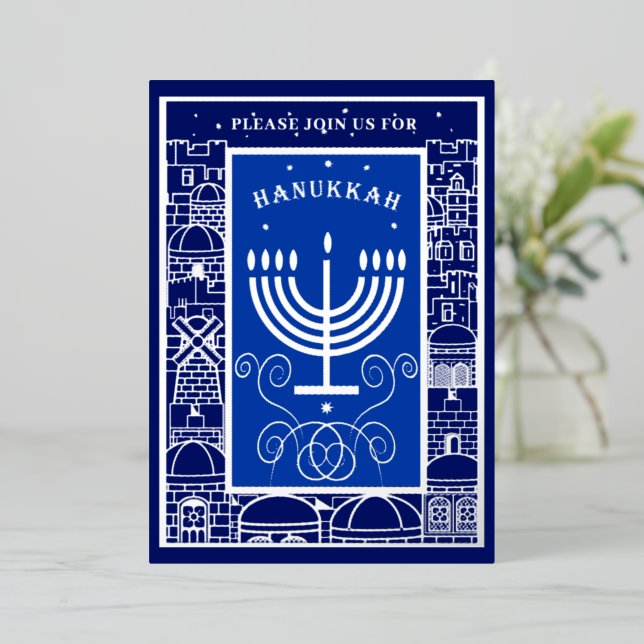 Invitation En Aluminium Happy Hanukkah Beautiful Jewish Holiday Menorah (Debout devant)