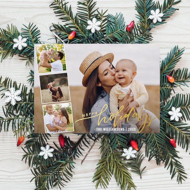 Invitation En Aluminium Happy Happy Holidays Photo Collage Gold (Créateur téléchargé)