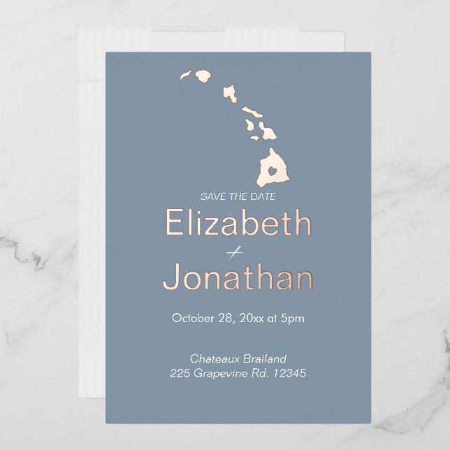 Invitation En Aluminium Hawaii State Map Script Enregistrer La Date Rose G (Enveloppe)
