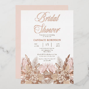 Invitation En Aluminium Herbe Boho Pampas Fête des mariées rose Rose