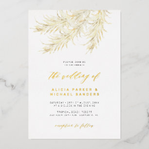 Invitation En Aluminium Herbe des pampas mariage tropical or véritable