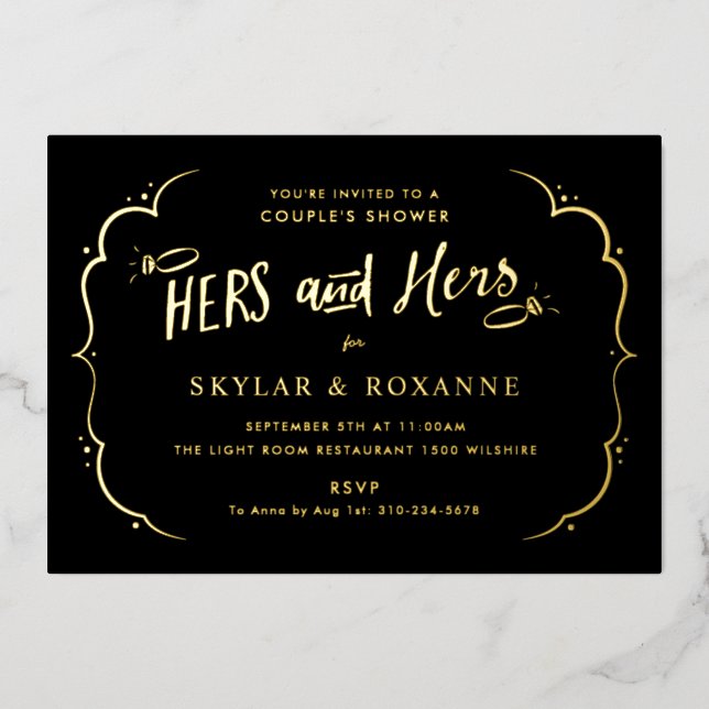 Invitation En Aluminium Hers et Hers Gay Couples Douche Or (Recto)