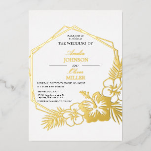 Invitation En Aluminium Hibiscus Floral Hexagon Mariage Or