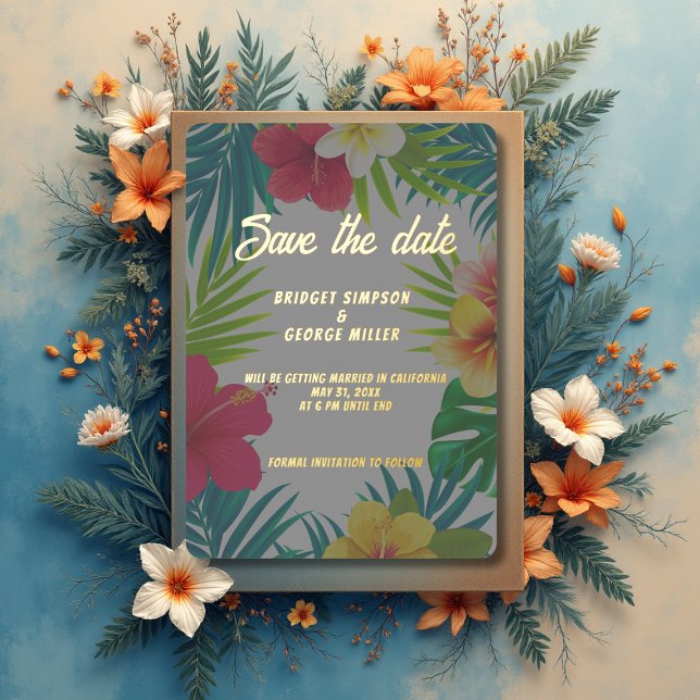 Invitation En Aluminium hibiscus hawaïen coloré tropical mariage d'été (Créateur téléchargé)