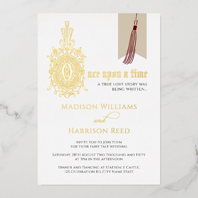 Invitation En Aluminium Histoire D'Amour Il Était Une Fois Mariage Vrai Or (Recto)