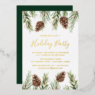 Invitation En Aluminium Hiver Aquarelle Pine Cone Fête