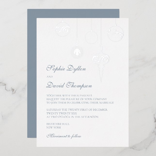 Invitation En Aluminium Hiver Ice Bleu Noël Ornements Mariage Argent (Recto/Verso)