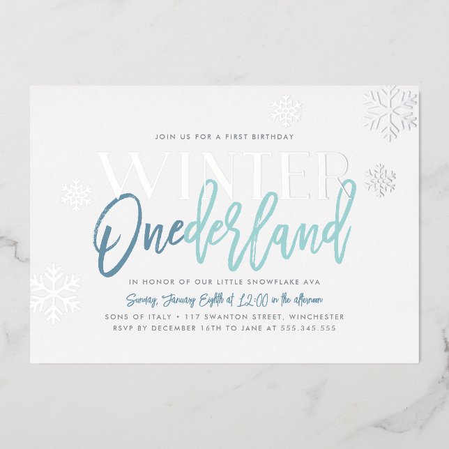 Invitation En Aluminium Hiver ONE derland 1er anniversaire Blue Silver (Recto)