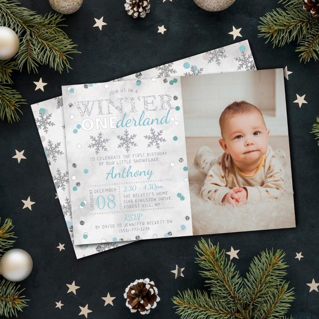 Invitation En Aluminium Hiver ONE derland 1er anniversaire Photo Real (Créateur téléchargé)