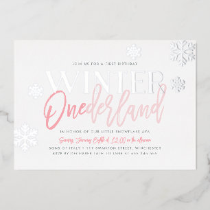 Invitation En Aluminium Hiver ONE derland 1er anniversaire Pink Silver