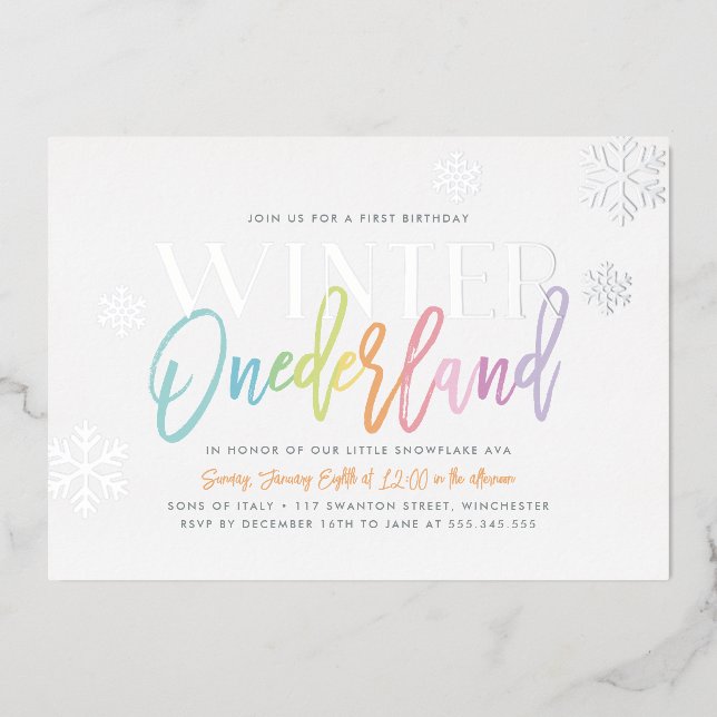 Invitation En Aluminium Hiver ONE derland 1er anniversaire Rainbow (Recto)