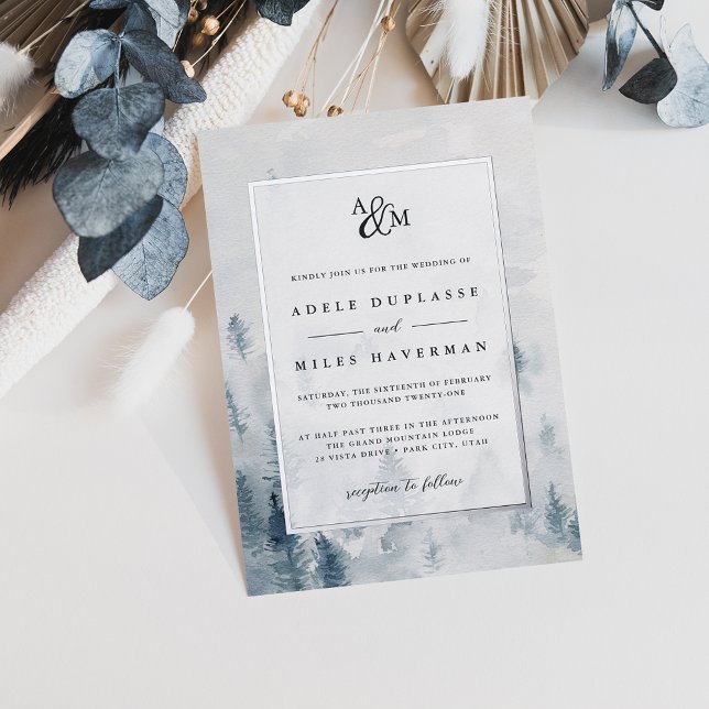 Invitation En Aluminium Hiver Reverie Monogramme Mariage Argent (Créateur téléchargé)