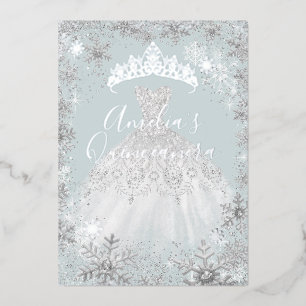 Invitation En Aluminium Hiver Silver Bleu Fléau de neige Quinceanera