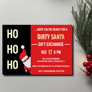 Invitation En Aluminium HO HO HO Fête de Noël Dirty Santa Noir et Rouge