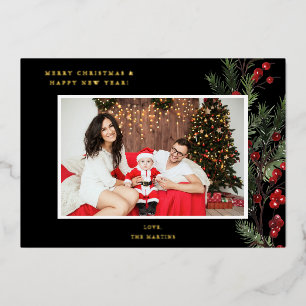 Invitation En Aluminium Holly Berry H Photo Holiday ou Christmas - Noir