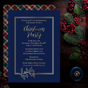 Invitation En Aluminium Holly Élégant Noël aux Baies Riche Carreaux Fête