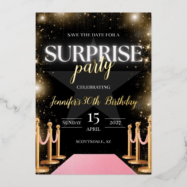Invitation En Aluminium Hollywood Glam fête d'anniversaire Enregistrer la  (Recto)