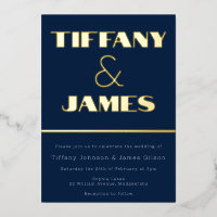 Hollywood Vintage Retro Navy Mariage Gold Foil