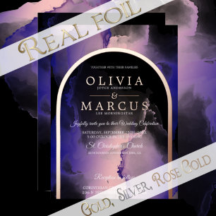 Invitation En Aluminium Huile d'aubergine corail violet Rose Encre d'alcoo