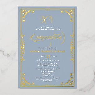 Invitation En Aluminium Huile d'or Dusty Blue Quinceañera
