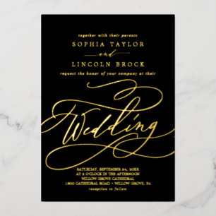 Invitation En Aluminium Huile d'or romantique   Black Flourish Mariage