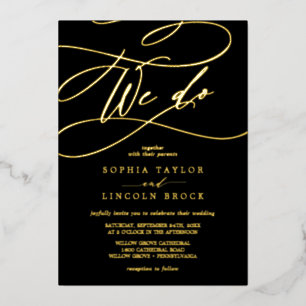 Invitation En Aluminium Huile d'or romantique   Black Flourish We Do Maria
