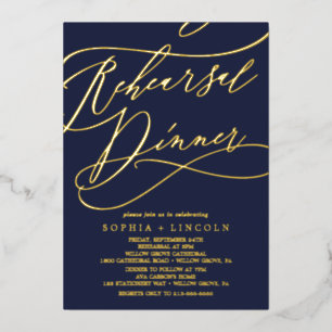 Invitation En Aluminium Huile d'or romantique   Dîner de répétition bleu d