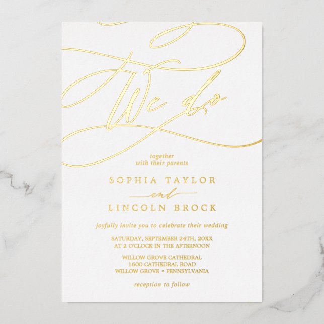 Invitation En Aluminium Huile d'or romantique | Flourver nous faisons Mari (Recto)