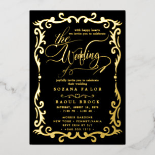 Invitation En Aluminium Huile d'or romantique   Mariage de cadre bleu mari