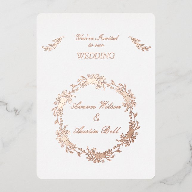 Invitation En Aluminium Huile d'or Rose floral (Recto)