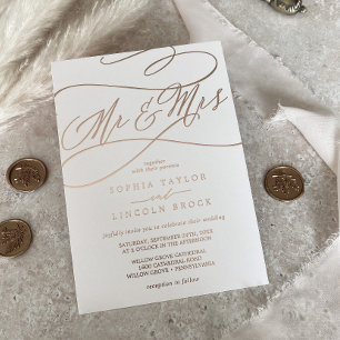 Invitation En Aluminium Huile d'or Rose romantique   Blush M. & Mme Mariag