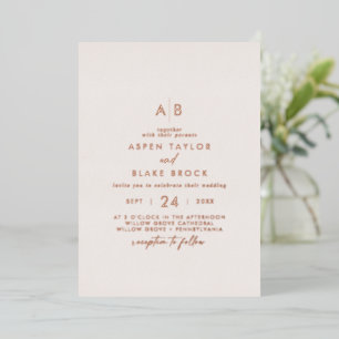 Invitation En Aluminium Huile Rose moderne Mariage de monogramme