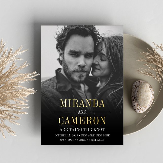 Invitation En Aluminium Humeur Moderne | Photo Enregistrez la Date (Créateur téléchargé)