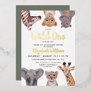 Invitation En Aluminium Illustration de bébés animaux de safari Baby Showe