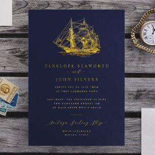 Invitation En Aluminium Illustration de navire nautique mariage bleu marin