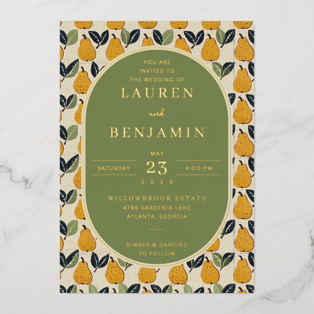 Invitation En Aluminium Illustration élégante d'une poire olive (Recto)