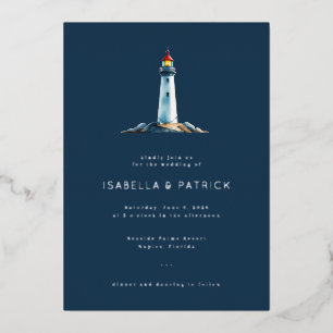Invitation En Aluminium Illustration Sérène d'un Phare Naval