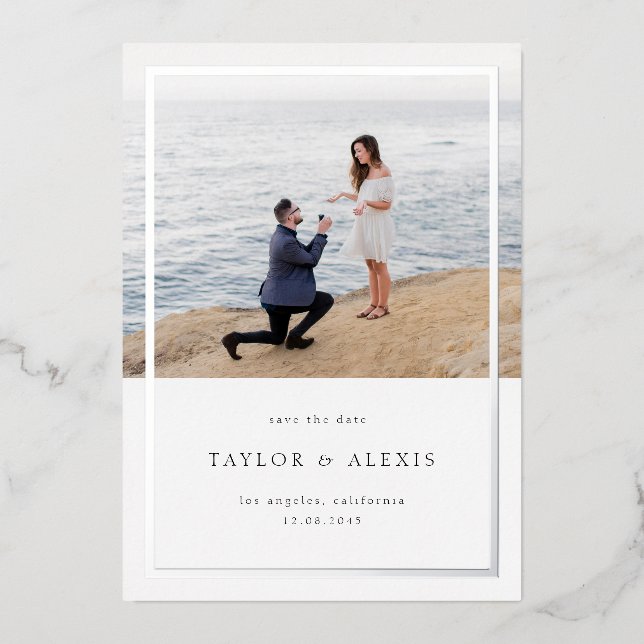 Invitation En Aluminium Image minimaliste Enregistrer la date Argent (Recto)