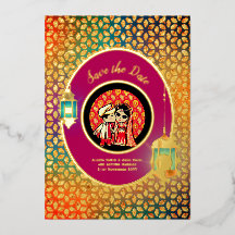 Indian Couple REAL GOLD FOIL mignonne Date de sauv