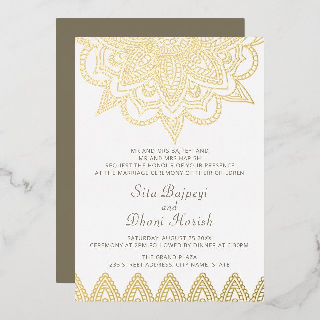Invitation En Aluminium Indien Mehndi Hindu élégant Mariage élégant or (Recto/Verso)